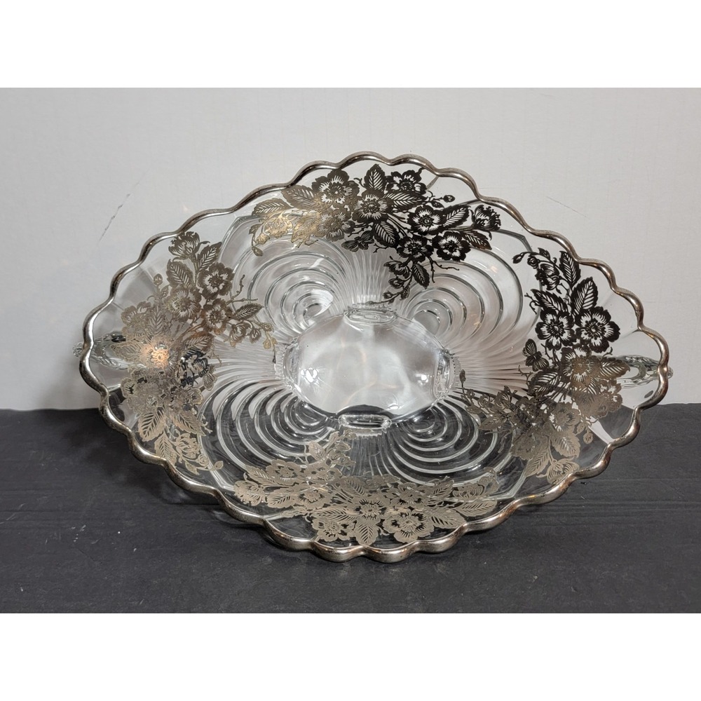 Vintage Caprice Cambridge Glass Bowl Silver City Blossom Time Silver Overlay